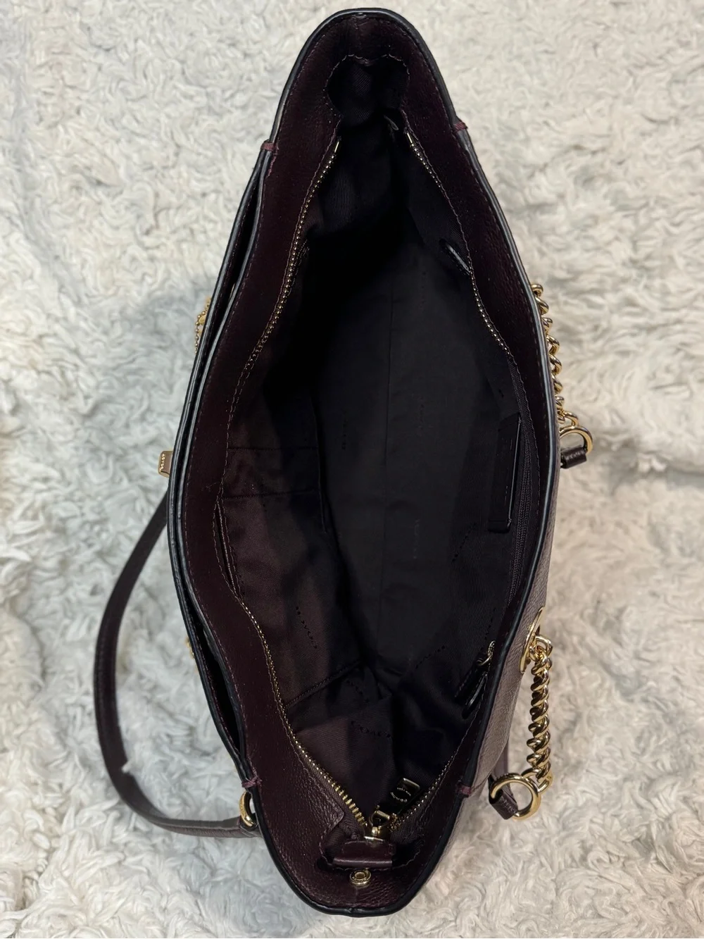 Coach Turnlock Chain Tote in Deep Burgundy with Gold Hardware